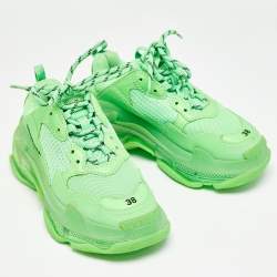 Balenciaga Neon Green Mesh and Leather Triple S Sneakers Size 38