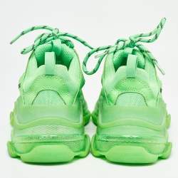 Balenciaga Neon Green Mesh and Leather Triple S Sneakers Size 38