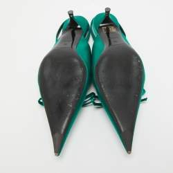 Pre Owned Balenciaga Green Satin Knife Bow Slingback Pumps Size 39