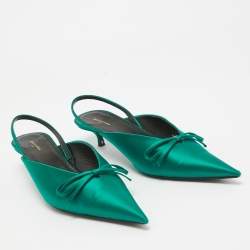 Pre Owned Balenciaga Green Satin Knife Bow Slingback Pumps Size 39