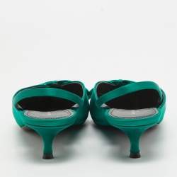 Pre Owned Balenciaga Green Satin Knife Bow Slingback Pumps Size 39