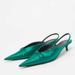 Pre Owned Balenciaga Green Satin Knife Bow Slingback Pumps Size 39