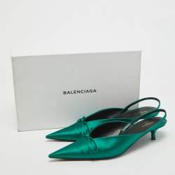 Pre Owned Balenciaga Green Satin Knife Bow Slingback Pumps Size 39