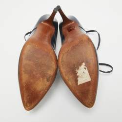 Pre Owned Balenciaga Navy Blue Leather Lace Up Ankle Booties Size 40