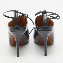 Pre Owned Balenciaga Navy Blue Leather Lace Up Ankle Booties Size 40