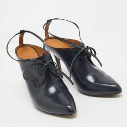 Pre Owned Balenciaga Navy Blue Leather Lace Up Ankle Booties Size 40