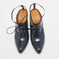 Pre Owned Balenciaga Navy Blue Leather Lace Up Ankle Booties Size 40