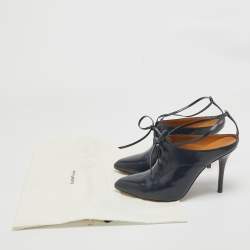 Pre Owned Balenciaga Navy Blue Leather Lace Up Ankle Booties Size 40