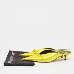 Balenciaga Yellow Satin Knife Bow Pointed Toe Mules Size 36.5
