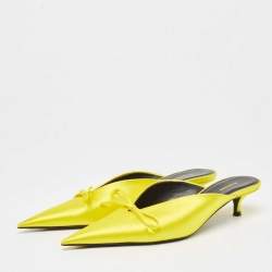 Balenciaga Yellow Satin Knife Bow Pointed Toe Mules Size 36.5