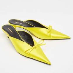 Balenciaga Yellow Satin Knife Bow Pointed Toe Mules Size 36.5
