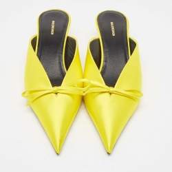 Balenciaga Yellow Satin Knife Bow Pointed Toe Mules Size 36.5