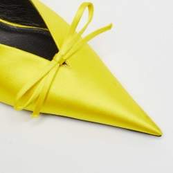 Balenciaga Yellow Satin Knife Bow Pointed Toe Mules Size 36.5