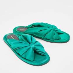 Balenciaga Green Satin Bow Slide Flats Size 39