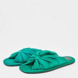 Balenciaga Green Satin Bow Slide Flats Size 39