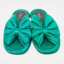 Balenciaga Green Satin Bow Slide Flats Size 39