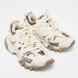 Balenciaga White/Brown Mesh Faux Leather Track Sneakers Size 39