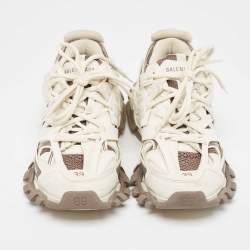 Balenciaga White/Brown Mesh Faux Leather Track Sneakers Size 39