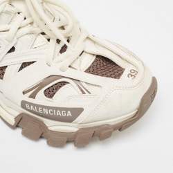 Balenciaga White/Brown Mesh Faux Leather Track Sneakers Size 39