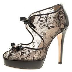 Ballin Black Lace Bow Detail Peep Toe Platform Sandals Size 38.5
