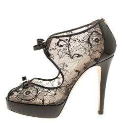 Ballin Black Lace Bow Detail Peep Toe Platform Sandals Size 38.5