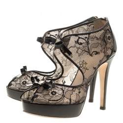 Ballin Black Lace Bow Detail Peep Toe Platform Sandals Size 38.5