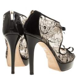 Ballin Black Lace Bow Detail Peep Toe Platform Sandals Size 38.5