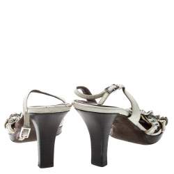 Ballin White Strappy Leather Crystal Embellished Slingback Sandals Size 37
