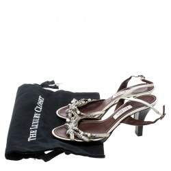 Ballin White Strappy Leather Crystal Embellished Slingback Sandals Size 37