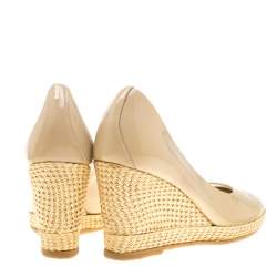 Ballin Beige Patent Leather Kintted Wedge Pumps Size 38