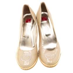 Ballin Beige Patent Leather Kintted Wedge Pumps Size 38