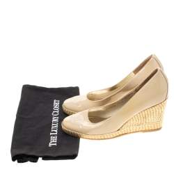 Ballin Beige Patent Leather Kintted Wedge Pumps Size 38