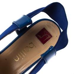 Ballin Blue Patent Leather And Canvas Espadrille Wedge Slingback Sandals Size 38