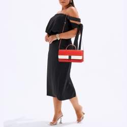 Bally Red/White Leather East/West Ollam Brief Top Handle Bag