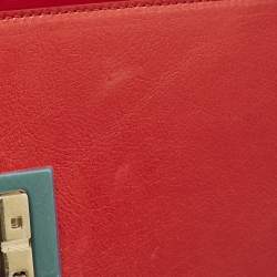 Bally Red/White Leather East/West Ollam Brief Top Handle Bag
