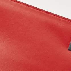 Bally Red/White Leather East/West Ollam Brief Top Handle Bag