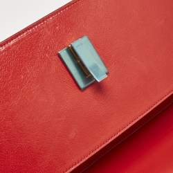 Bally Red/White Leather East/West Ollam Brief Top Handle Bag