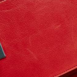 Bally Red/White Leather East/West Ollam Brief Top Handle Bag