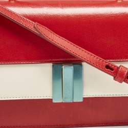 Bally Red/White Leather East/West Ollam Brief Top Handle Bag