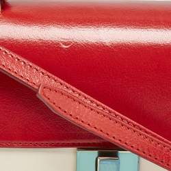 Bally Red/White Leather East/West Ollam Brief Top Handle Bag