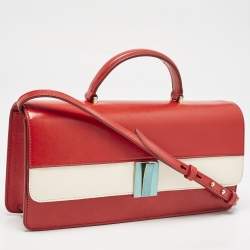 Bally Red/White Leather East/West Ollam Brief Top Handle Bag