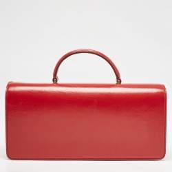 Bally Red/White Leather East/West Ollam Brief Top Handle Bag