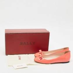 Bally Coral Orange Patent Leather Benalla Ballet Flats Size 37.5