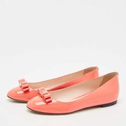 Bally Coral Orange Patent Leather Benalla Ballet Flats Size 37.5