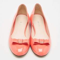 Bally Coral Orange Patent Leather Benalla Ballet Flats Size 37.5