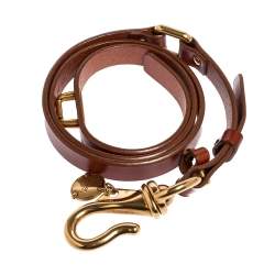 Pre Owned Bally Brown Leather Hook Buckle Narrow Waist Belt 95CM