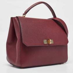Bally Burgundy Leather B Turnlock Top Handle Bag