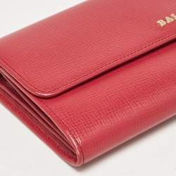 Bally Pink Leather Logo Flap Continental Wallet