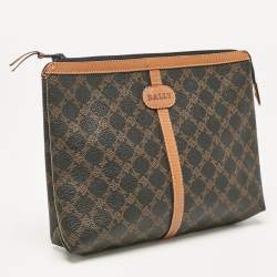 Bally Black/Brown Monogram Coated Canvas and Leather Zip Pouch