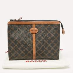 Bally Black/Brown Monogram Coated Canvas and Leather Zip Pouch